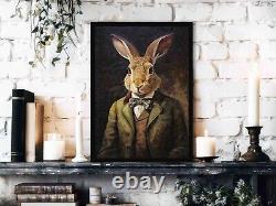 0 Hare Wall Art Print Vintage Painting Style Portrait of Rabbit in Victorian Gen