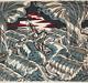 1928 Edward Bawden Storm At Sea Hand-coloured Pochoir Illustration C. 5x5ins