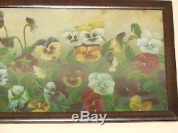 19c c. 1889 Antique Pansies Yard Long Print Flower Picture F. Ingalls Lithograph