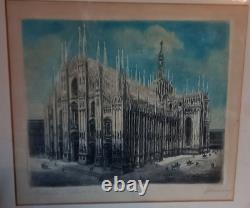 19th Century Original Aquatint Copper Plate Engraving of Milan Catherdral