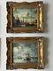 2 Vintage Framed & Pictures Camaret Boat Seascape, View Of The Port Of Amsterdam