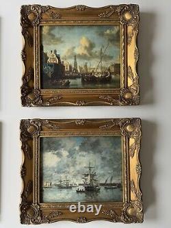 2 Vintage Framed & pictures Camaret Boat Seascape, View of the Port of Amsterdam