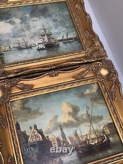 2 Vintage Framed & pictures Camaret Boat Seascape, View of the Port of Amsterdam