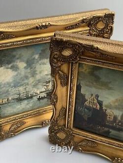 2 Vintage Framed & pictures Camaret Boat Seascape, View of the Port of Amsterdam