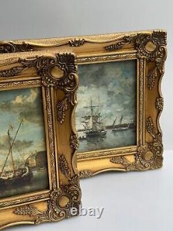 2 Vintage Framed & pictures Camaret Boat Seascape, View of the Port of Amsterdam