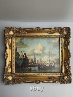 2 Vintage Framed & pictures Camaret Boat Seascape, View of the Port of Amsterdam