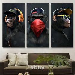 3 Panel Split Modern Wise / Swag Monkeys Abstract Canvas Wall Art Picture Print