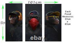 3 Panel Split Modern Wise / Swag Monkeys Abstract Canvas Wall Art Picture Print