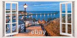 3D Window Effect on Canvas Whitby Seaside Evening Picture English Wall Art Print