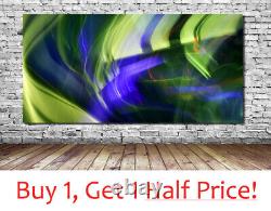 ABSTRACT BLURRED LINES GREEN + PURPLE CANVAS WALL ART PRINT Ready To Hang