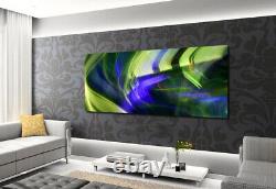 ABSTRACT BLURRED LINES GREEN + PURPLE CANVAS WALL ART PRINT Ready To Hang