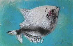 Abstract Modernist Fish Painted Print Etching Signed