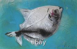 Abstract Modernist Fish Painted Print Etching Signed