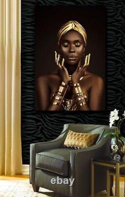 African Black Woman Model Gold Face Hot Canvas Print Portrait Modern Wall Art