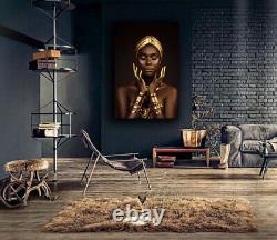 African Black Woman Model Gold Face Hot Canvas Print Portrait Modern Wall Art