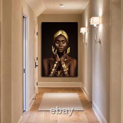 African Black Woman Model Gold Face Hot Canvas Print Portrait Modern Wall Art