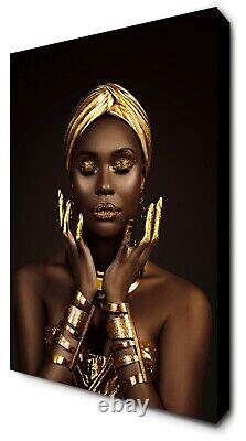 African Black Woman Model Gold Face Hot Canvas Print Portrait Modern Wall Art