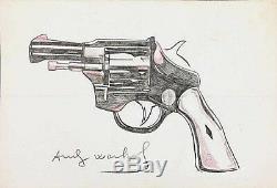 Andy Warhol Original Hand Drawn And Signed Gun Colored Pencil On Heavy Paper