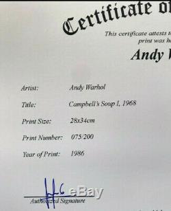 Andy warhol hand signed original print certificate COA $3450 year 1986