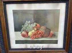 Antique Framed Lithograph Print Fruit Still Life