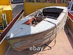 Antique Hardwood Boat Old Original With Small Engine Rudder Steering Etc