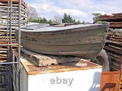 Antique Hardwood Boat Old Original With Small Engine Rudder Steering Etc