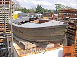 Antique Hardwood Boat Old Original With Small Engine Rudder Steering Etc