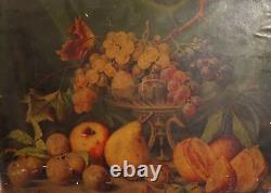 Antique realist composition print still life with fruits signed