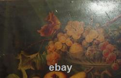 Antique realist composition print still life with fruits signed