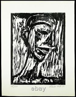 Art in GDR, 1981. Large woodcut Frank Voigt (1946 D), autographed