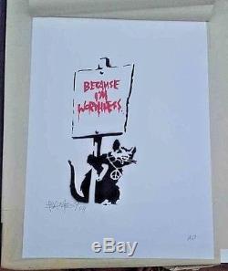 Banksy BECAUSE I'M WORTHLESS spray paint picture AP Embossed Stamp COA