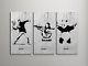 Banksy Collage Stretched Canvas Triptych Print 48x30. Bonus Banksy Wall Decal
