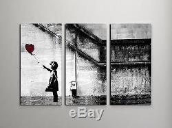 Banksy Girl With Balloon Stretched Canvas Triptych Print 48x30. BONUS DECAL
