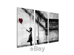 Banksy Girl With Balloon Stretched Canvas Triptych Print 48x30. BONUS DECAL