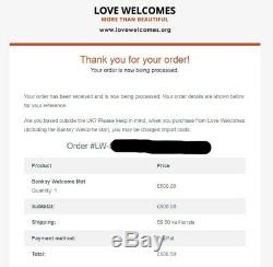 Banksy Love Welcomes mat Gross Domestic Product confirmed order 27/02