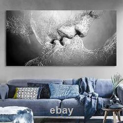 Banksy Lovers Kiss Frame Canvas black and White abstract wall art Picture Print