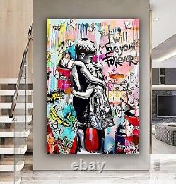 Banksy Style Valentines Love Heart Kissing Wall Art Graffiti, Canvas Art, Posters