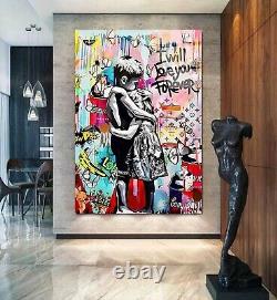 Banksy Style Valentines Love Heart Kissing Wall Art Graffiti, Canvas Art, Posters