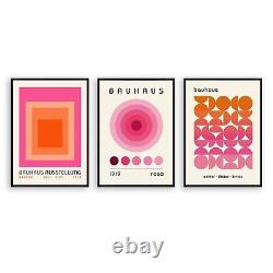 Bauhaus Poster Set of 3, Affiche, Pink Wall Art, Minimalist Abstract Mid Century