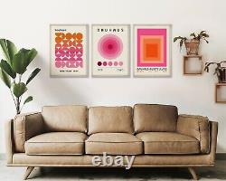 Bauhaus Poster Set of 3, Affiche, Pink Wall Art, Minimalist Abstract Mid Century