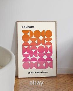 Bauhaus Poster Set of 3, Affiche, Pink Wall Art, Minimalist Abstract Mid Century