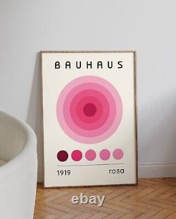 Bauhaus Poster Set of 3, Affiche, Pink Wall Art, Minimalist Abstract Mid Century