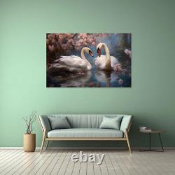 Beautiful Swans Couple In The Lake Canvas Print, Serene Spring Scene Art