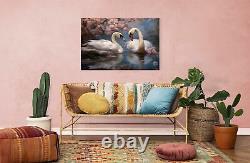 Beautiful Swans Couple In The Lake Canvas Print, Serene Spring Scene Art