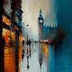 Big Ben Oil Painting London Rain Luxury Canvas Wall Art Picture Print Colourful