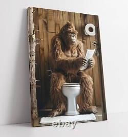 Bigfoot On Toilet Funny Bathroom Decor Framed Canvas Wall Art Picture Print