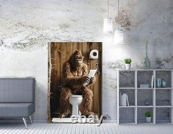 Bigfoot On Toilet Funny Bathroom Decor Framed Canvas Wall Art Picture Print