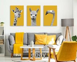 Black And White Yellow Mustard Canvas Wall Art Print Artwork Set Giraffe