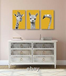 Black And White Yellow Mustard Canvas Wall Art Print Artwork Set Giraffe