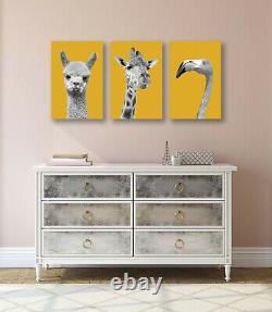 Black And White Yellow Mustard Canvas Wall Art Print Artwork Set Giraffe